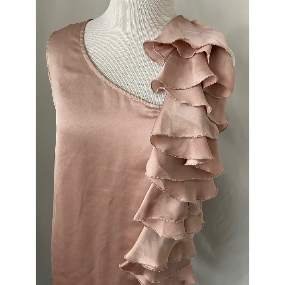Go International Champagne Satin Ruffle Down Sleeveless Midi Dress - Picture 3 of 11
